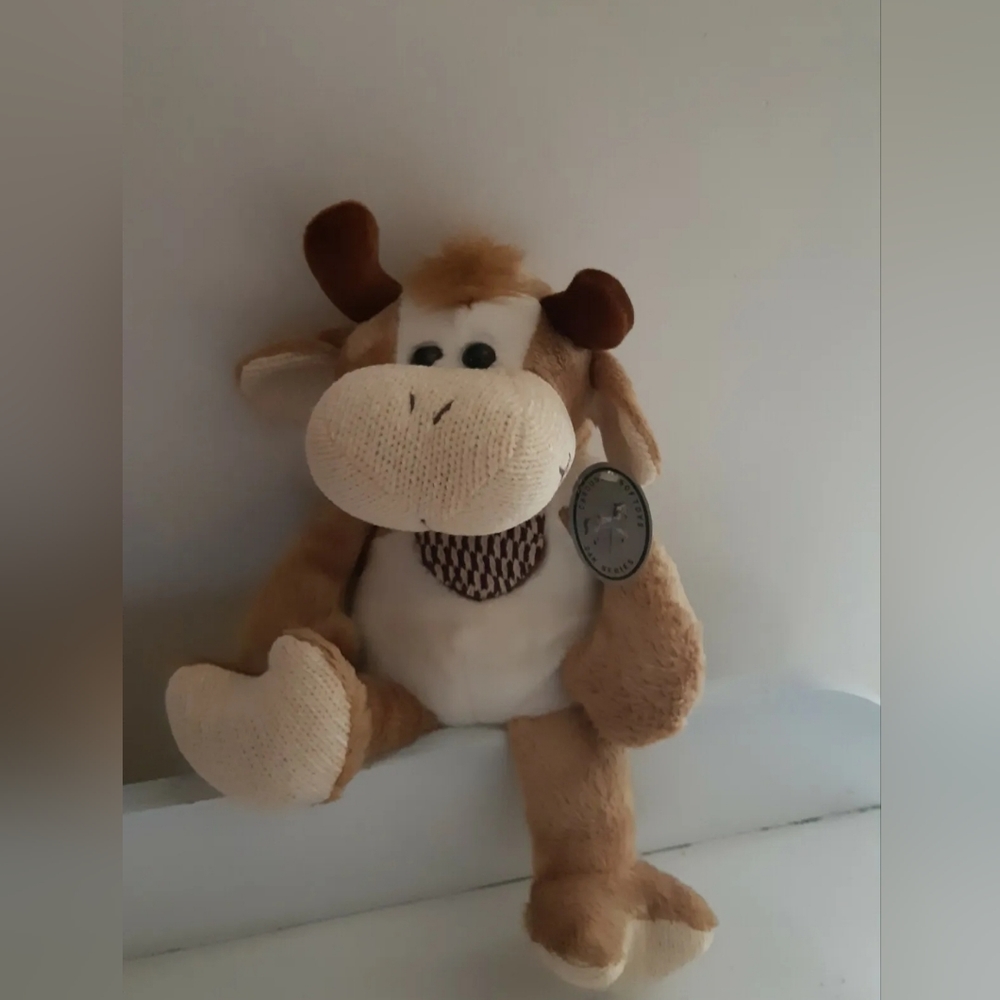 1986 Carousel Softoys Cow Plush 24 K, beige and White 14inches tall